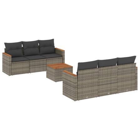Salon de jardin avec coussins 7 pcs gris résine tressée
