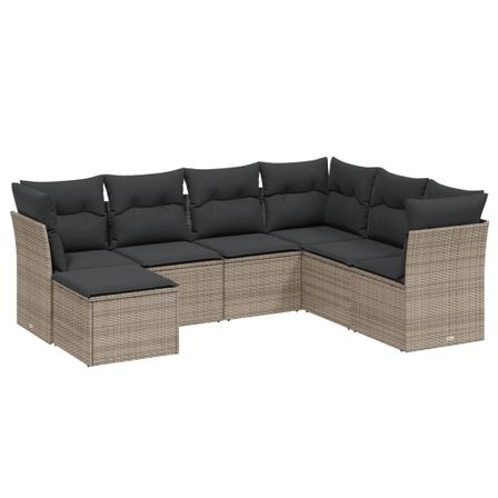 Salon de jardin avec coussins 7 pcs gris résine tressée