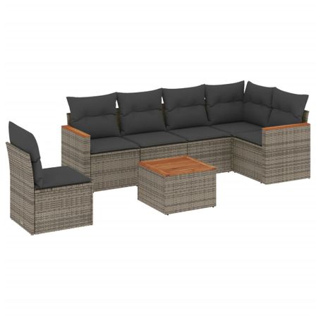 Salon de jardin avec coussins 7 pcs gris résine tressée