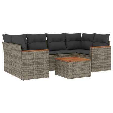 Salon de jardin avec coussins 7 pcs gris résine tressée