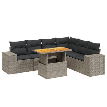 Salon de jardin avec coussins 7 pcs gris résine tressée
