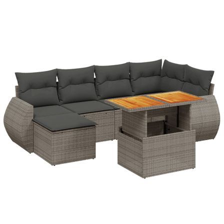 Salon de jardin avec coussins 7 pcs gris résine tressée