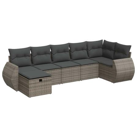Salon de jardin avec coussins 7 pcs gris résine tressée