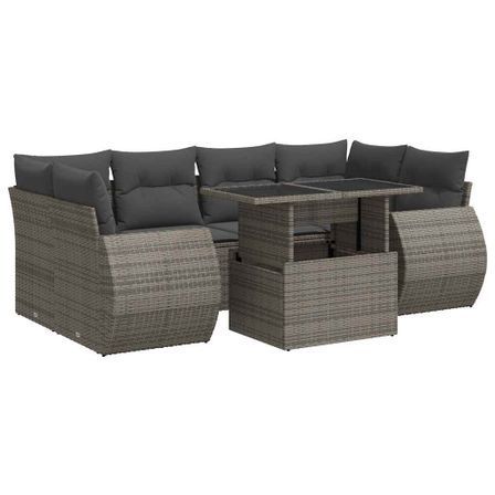 Salon de jardin avec coussins 7 pcs gris résine tressée