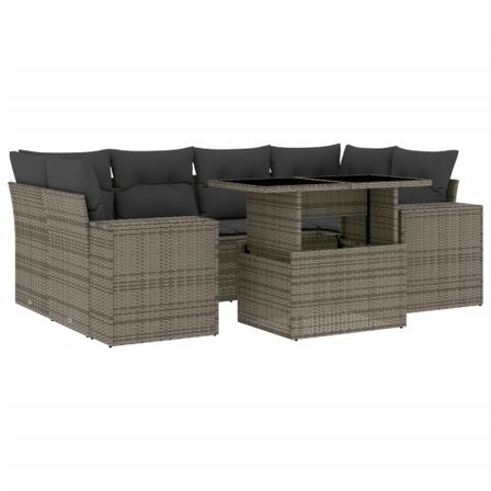 Salon de jardin avec coussins 7 pcs gris résine tressée