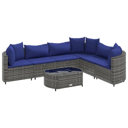 Salon de jardin avec coussins 7 pcs gris résine tressée