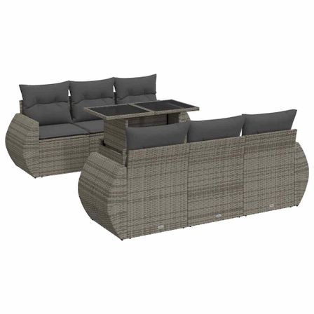 Salon de jardin avec coussins 7 pcs gris résine tressée