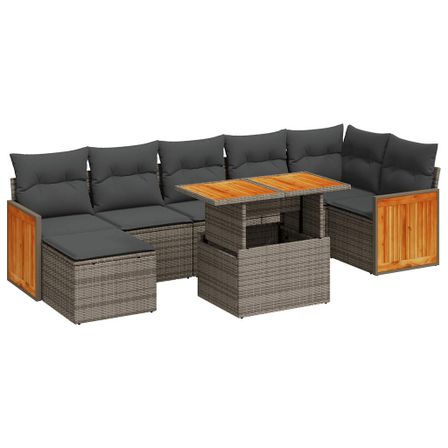 Salon de jardin avec coussins 7 pcs gris résine tressée acacia