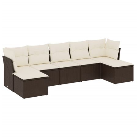 Salon de jardin avec coussins 7 pcs marron résine tressée