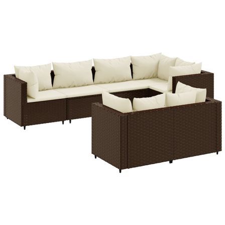 Salon de jardin avec coussins 7 pcs marron résine tressée