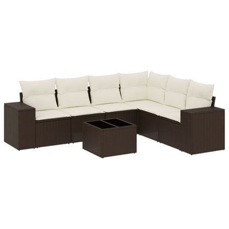 Salon de jardin avec coussins 7 pcs marron résine tressée