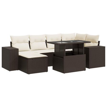 Salon de jardin avec coussins 7 pcs marron résine tressée