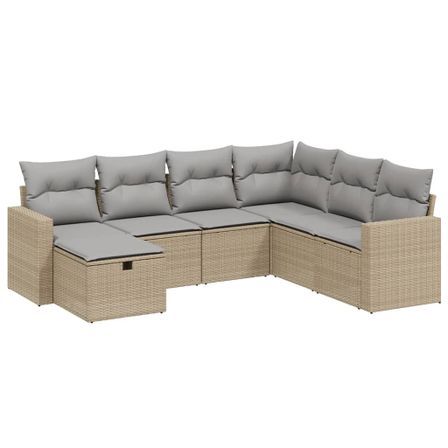 Salon de jardin avec coussins 7pcs mélange beige résine tressée
