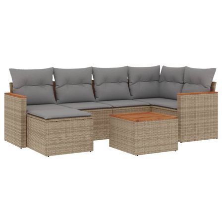 Salon de jardin avec coussins 7pcs mélange beige résine tressée