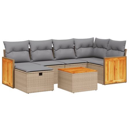 Salon de jardin avec coussins 7pcs mélange beige résine tressée