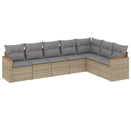Salon de jardin avec coussins 7pcs mélange beige résine tressée