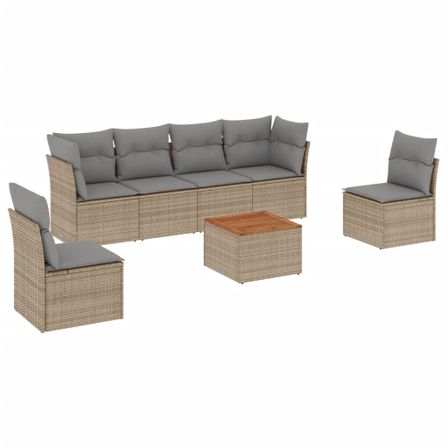 Salon de jardin avec coussins 7pcs mélange beige résine tressée