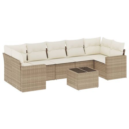 Salon de jardin avec coussins 8 pcs beige résine tressée
