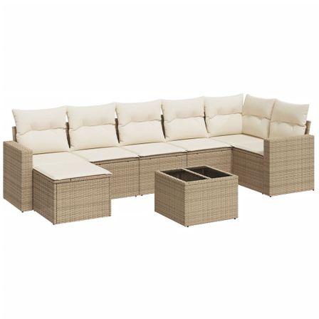 Salon de jardin avec coussins 8 pcs beige résine tressée