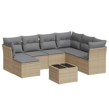 Salon de jardin avec coussins 8 pcs beige résine tressée