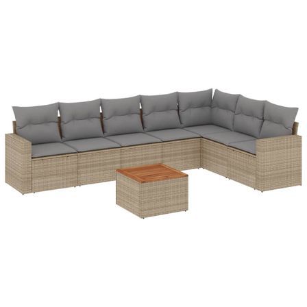 Salon de jardin avec coussins 8 pcs beige résine tressée
