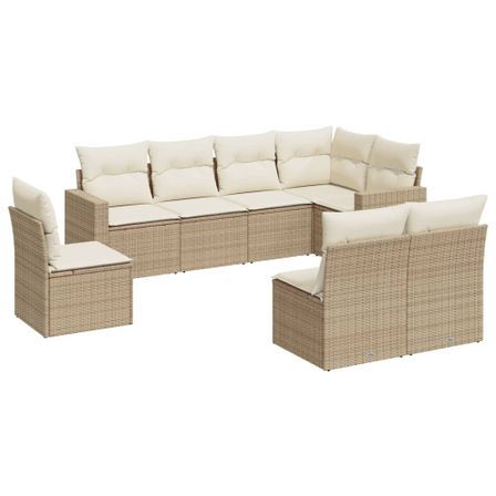 Salon de jardin avec coussins 8 pcs beige résine tressée