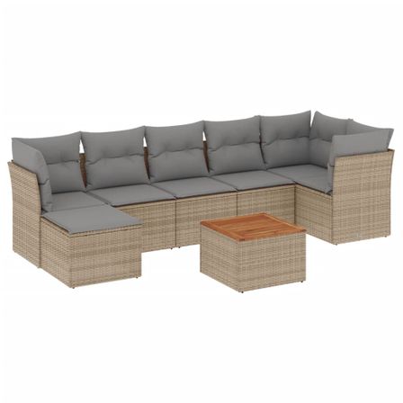 Salon de jardin avec coussins 8 pcs beige résine tressée