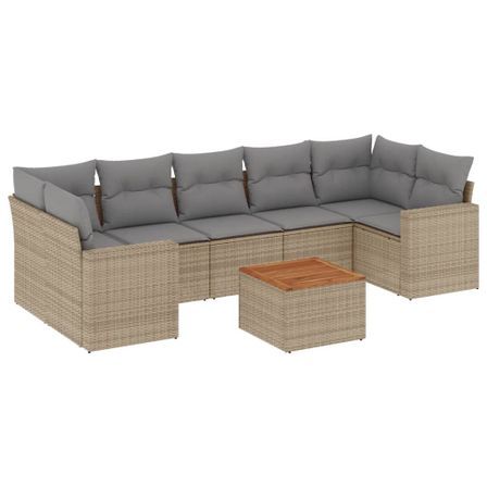 Salon de jardin avec coussins 8 pcs beige résine tressée