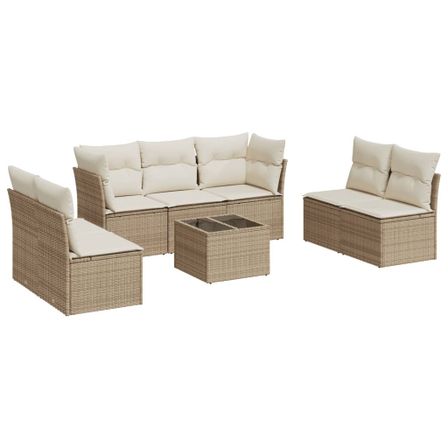 Salon de jardin avec coussins 8 pcs beige résine tressée