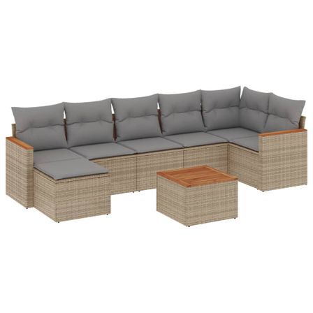 Salon de jardin avec coussins 8 pcs beige résine tressée