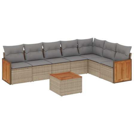 Salon de jardin avec coussins 8 pcs beige résine tressée