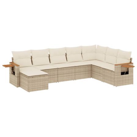 Salon de jardin avec coussins 8 pcs beige résine tressée