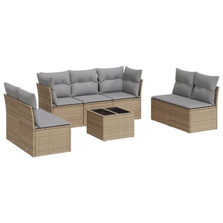 Salon de jardin avec coussins 8 pcs beige résine tressée