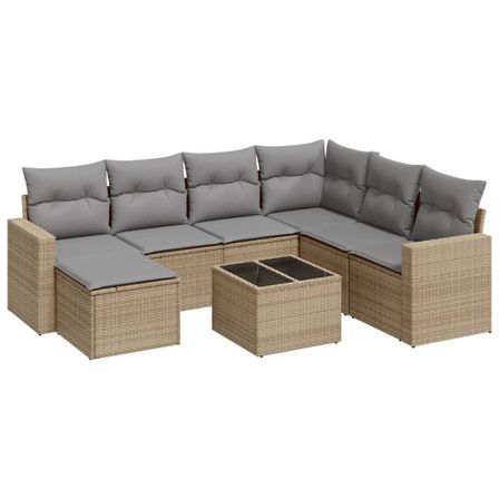 Salon de jardin avec coussins 8 pcs beige résine tressée
