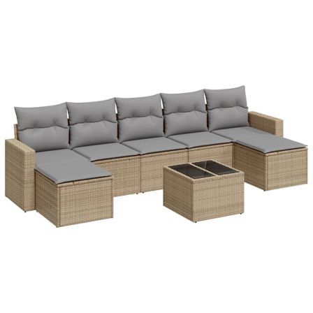 Salon de jardin avec coussins 8 pcs beige résine tressée