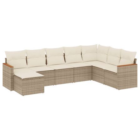 Salon de jardin avec coussins 8 pcs beige résine tressée