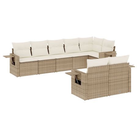 Salon de jardin avec coussins 8 pcs beige résine tressée