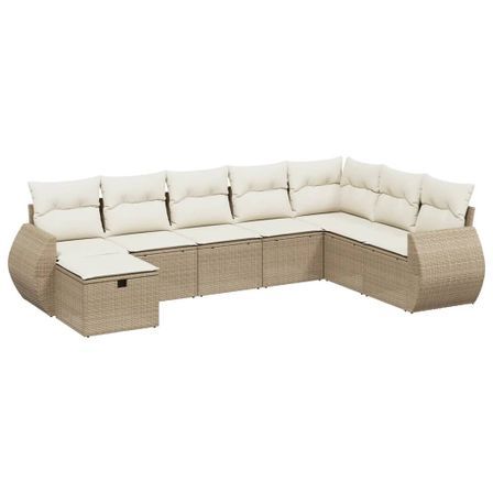 Salon de jardin avec coussins 8 pcs beige résine tressée