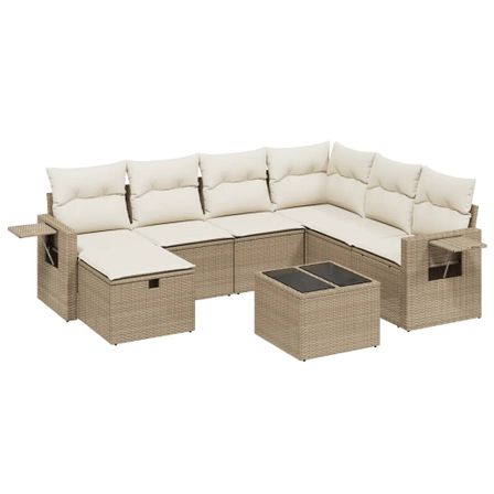 Salon de jardin avec coussins 8 pcs beige résine tressée