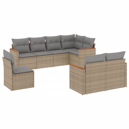 Salon de jardin avec coussins 8 pcs beige résine tressée