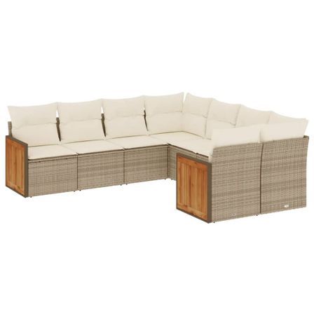 Salon de jardin avec coussins 8 pcs beige résine tressée