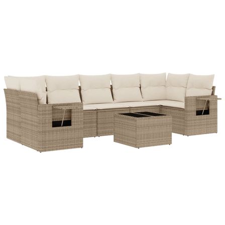 Salon de jardin avec coussins 8 pcs beige résine tressée