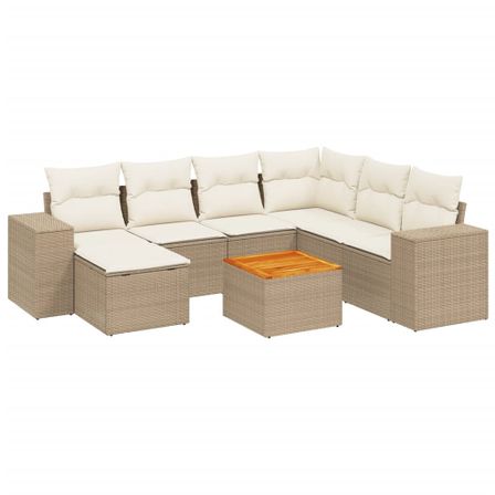 Salon de jardin avec coussins 8 pcs beige résine tressée