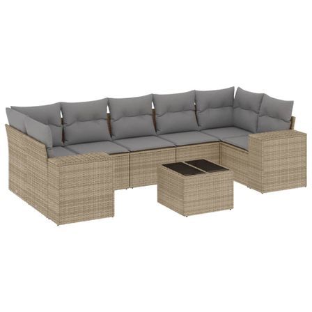 Salon de jardin avec coussins 8 pcs beige résine tressée