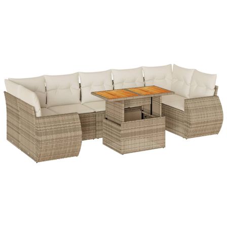 Salon de jardin avec coussins 8 pcs beige résine tressée