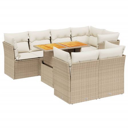 Salon de jardin avec coussins 8 pcs beige résine tressée