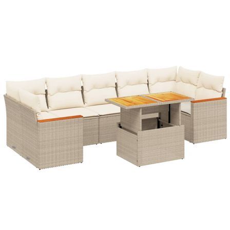 Salon de jardin avec coussins 8 pcs beige résine tressée
