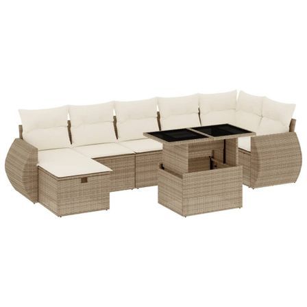Salon de jardin avec coussins 8 pcs beige résine tressée