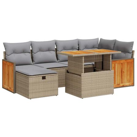 Salon de jardin avec coussins 8 pcs beige résine tressée
