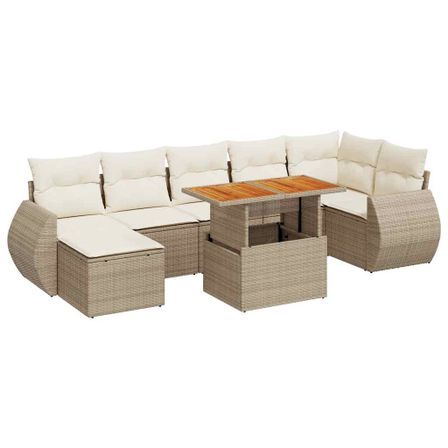 Salon de jardin avec coussins 8 pcs beige résine tressée